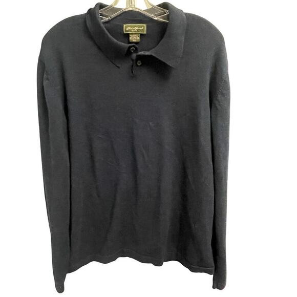 Eddie Bauer Merino Wool Navy Long Sleeve Polo Shirt XXL Collared Knit Blue - Picture 1 of 2